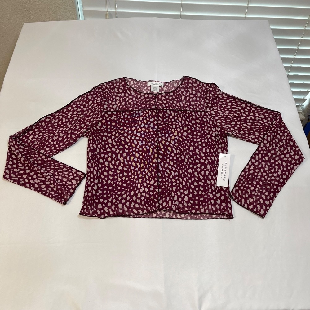 KIRIOUS Los Angeles Women's Long Sleeve Sheer Animal Print Blouse Top Large NWT